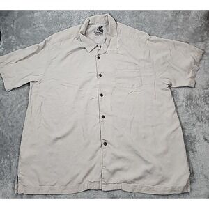 Tommy Bahama Silk Jacquard Camp Shirt XXL Ivory‎ Short Sleeve Casual Beach